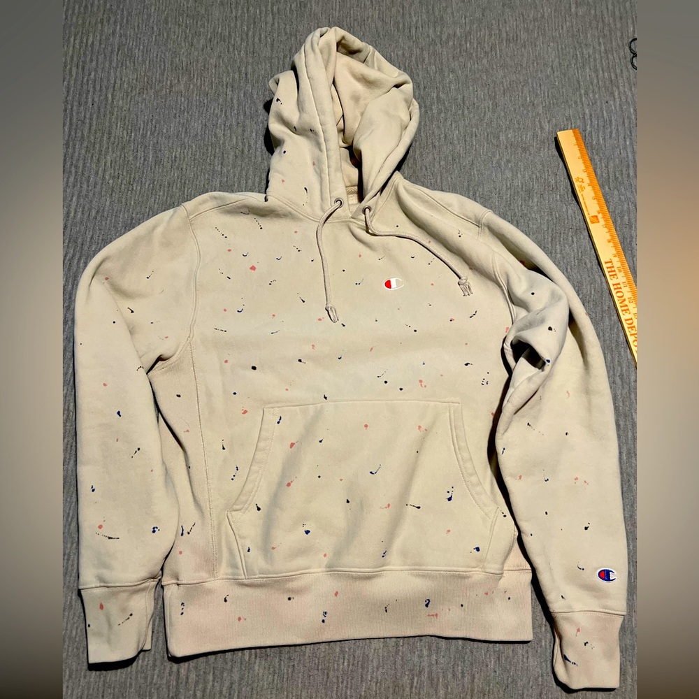 Champion Beige Paint-Splatter Hoodie